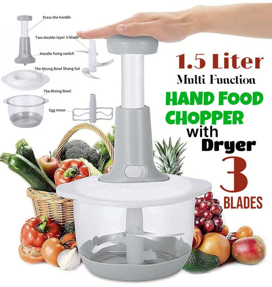 1.5Litre 3 Blades Push Vegetable Chopper (Box Packing) with Lock and Beater