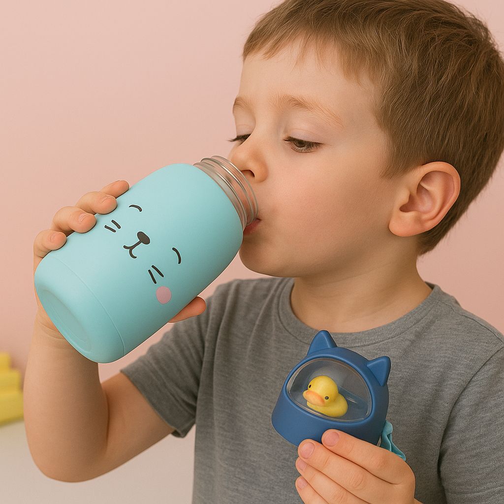 Cute Kitty Top Toys Water Bottles with Glass Material and Plastic Coated (Mix/Random colour)