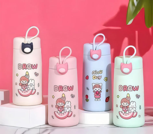 300ml Cute Printed Leakproof Glass Material Water Bottle with Silicone Protection Sleeve Cover (Mix/Random colour)