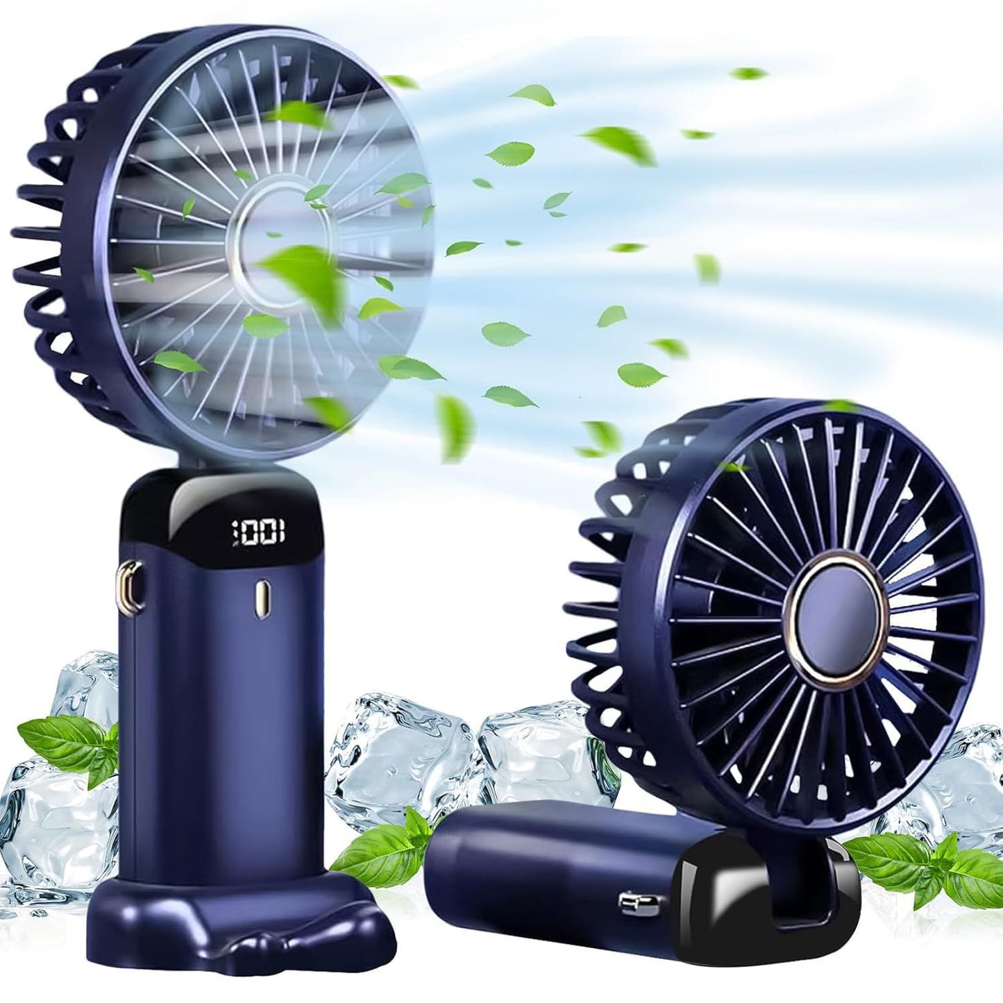 Rechargeable Digital Neck Hanging Foldable Fan with 5 Speeds