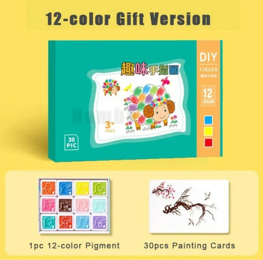New DIY Kids Finger Painting Cards Set with 30pcs Cards and 12 Foamic colours