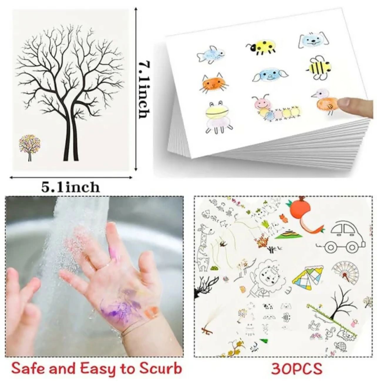 New DIY Kids Finger Painting Cards Set with 30pcs Cards and 12 Foamic colours