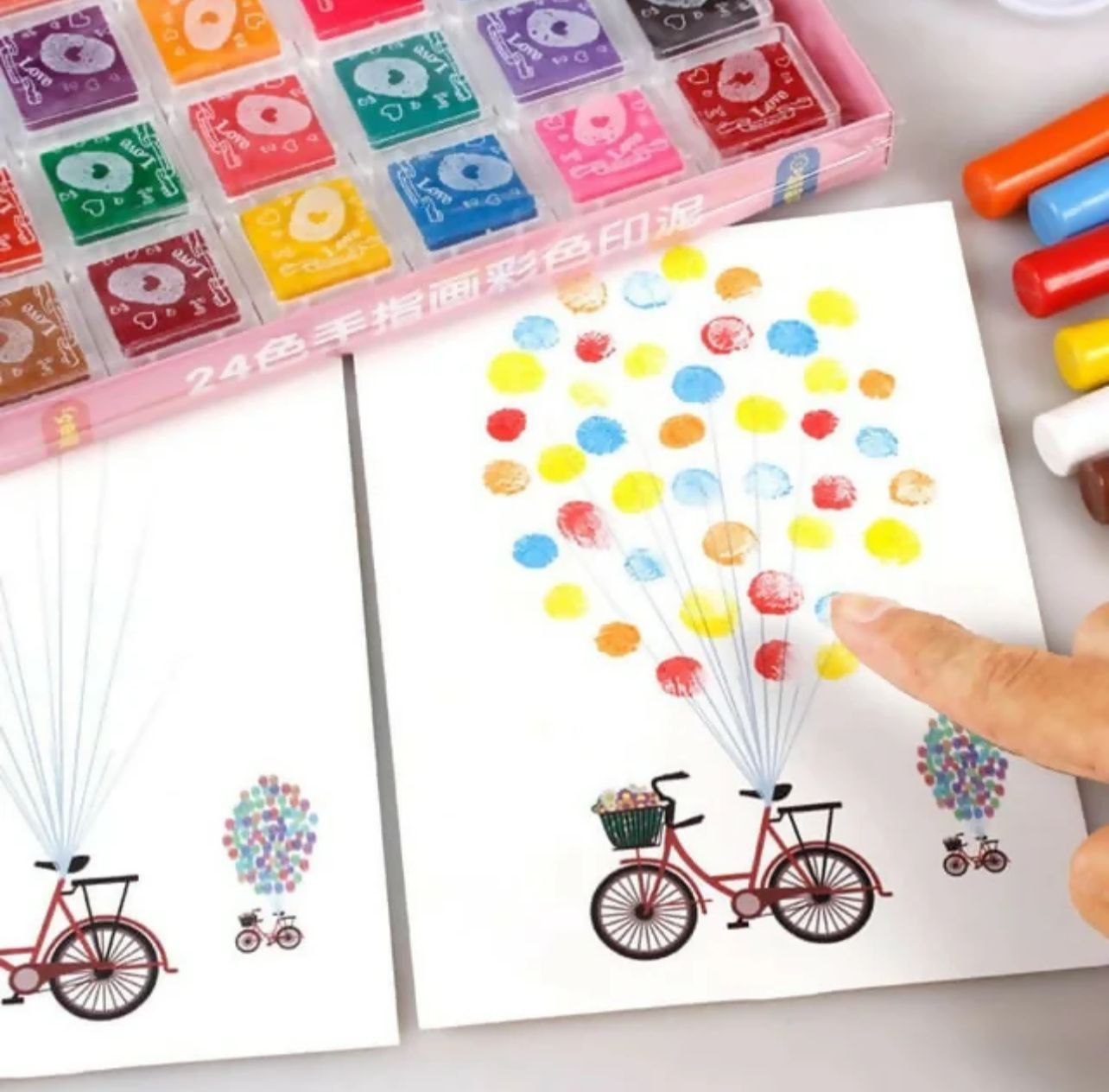 New DIY Kids Finger Painting Cards Set with 30pcs Cards and 12 Foamic colours