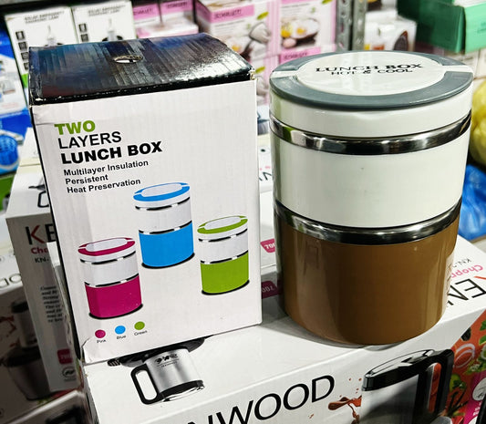 Two Layer Round HotnCold Handle Tiffin Office Lunch Box (with Box Packing)