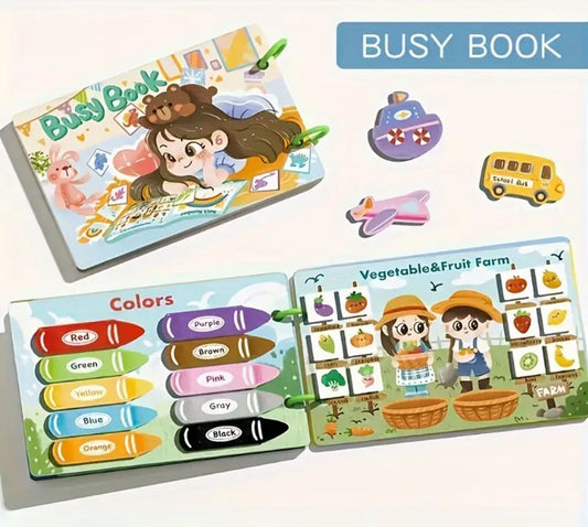 Kids Montessori Busy Book with Reusable Stickers Patches