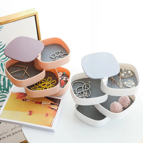 360° Rotating Jewelry Multi-layer Square Storage Box Organizer Makeup Cosmetic Containers.
