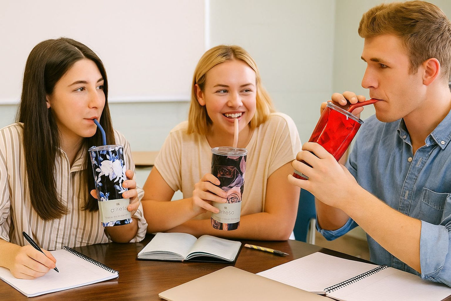NewFloral Stainless Steel 590ml Double  Tumbler with Steel Straw (Mix/Random colour)