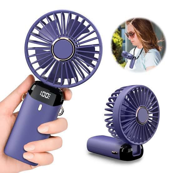 Rechargeable Digital Neck Hanging Foldable Fan with 5 Speeds
