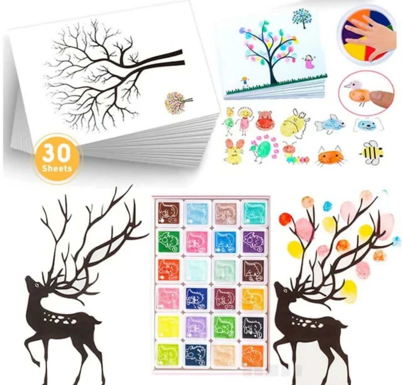 New DIY Kids Finger Painting Cards Set with 30pcs Cards and 12 Foamic colours